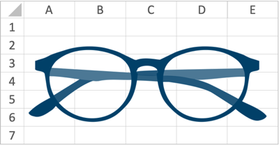 Logo principal con gafas sobre una hoja de cálculo